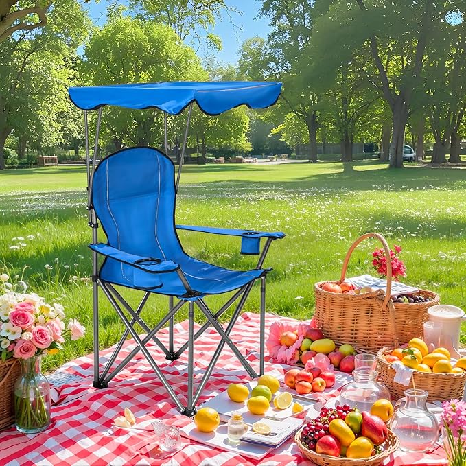 ALPHA CAMP Heavy Duty Canopy Lounge Chair Sunshade Hiking Travel Chair with Cup Holder