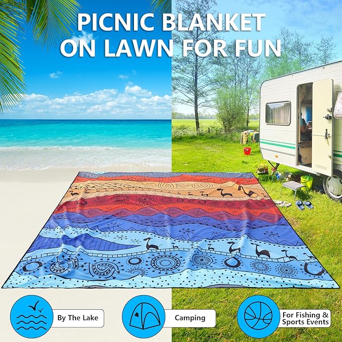 Beach Blanket Waterproof Sandproof Extra Large Beach Mat 79 X 83/120x108for 1-8 Adults Quick Drying Durable Outdoor Picnic Mat for Beach Travel Camping Hiking