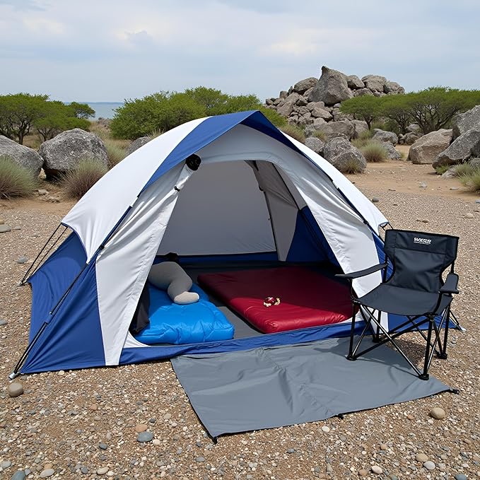 XL Tent 6 Person Dome Camping Tent Double Layer Waterproof Removable Rain Fly for Outdoor Hiking Fishing (6 People Blue)