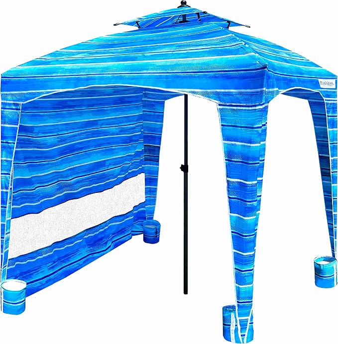 Beach Cabana Canopy Shelter – Sun Shade Tent – 6’ X 6’ - UPF 50+ - Waterproof - Easy Setup – 2 Layer Wind Vent Umbrella – 6 Ft X 6 Ft – BONUS sidewall – Beach Lake Park for Family - 2 to 4 People