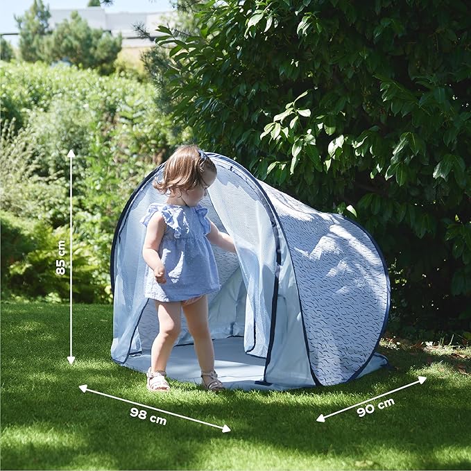 Babymoov Anti-UV Baby &amp Toddler Beach Tent UPF 50+ Sun Protection with Pop Up System for Easy Use &amp Transport Blue Waves (Summer 2025 Edition)