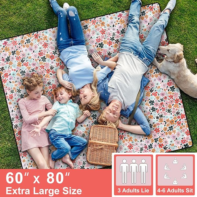 60x80 Picnic Blankets Outdoor Beach Blanket Water Sand Resistant Folding Grass Lawn Concert Park Yard Sitting Mats Backpack Motorhome Rv Camping Essential Campers Patio Garden Gifts Things