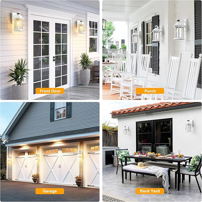 VIANIS White 2-Pack Motion Sensor Porch Lights Outdoor Modern Exterior Lighting Fixtures Wall Mount for House Anti-Rust Waterproof Outdoor Sconce Lights with Water Ripple Glass Front Door Light