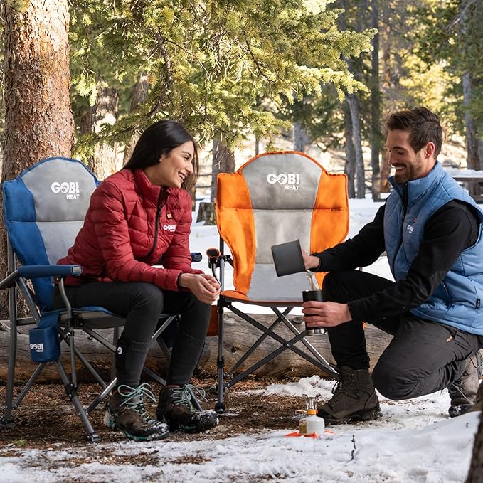 Gobi Heat - Terrain Portable Heated Camping Chair - Outdoor Folding Chair with Heated Filling - Winter Camping Essential - 3 Heat Settings (Flare)