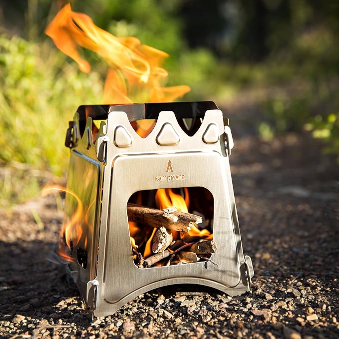 Portable Camping Stove Wood Wood Stove Camping Outdoor Compact Campfire Survival Cooking Gear Backpacking Stoves Emergency Backpack Stoves Hiking Burner Foldable with Nylon Case (Titanium)