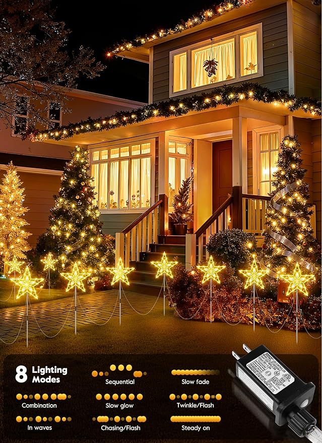 Brightown Pathway Lights Outdoor Christmas Decorations 2 Set Total 20-Pack Large Waterproof Stake Decorative Light for Outside Sidewalk Yard Lawn Path Walkway Driveway Marker Stake Warm White