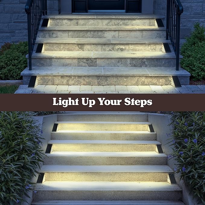 Solar Step Lights for Outside 6-Pack - LED Solar Stair Lights Outdoor Waterproof IP67 Outdoor Lighting for Walkways Deck Front Door Entryway Garden Pathways or Porch by Pure Garden