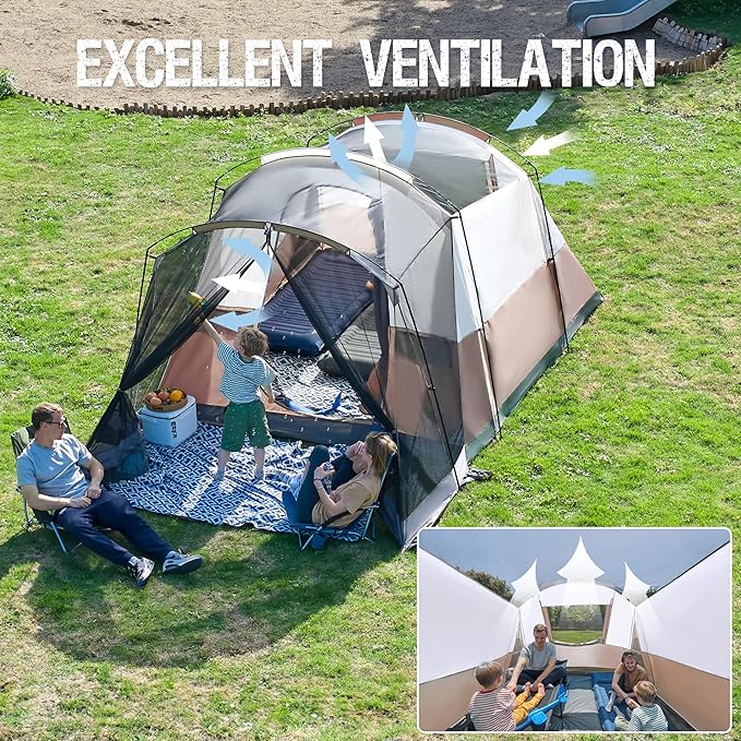 PORTAL 6/8/10 Person Family Camping Tent with Screen Room Water Resistant Big Tunnel Tents with Rainfly Large Family Tent for Camping Outdoor Patio