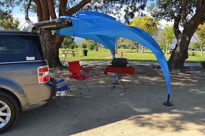 Eurow Tail Gator Sunshade Portable Vehicle Canopy 8x8 FT SUV Liftgate Shade Tent for Tailgating Beach or Outdoor Events Waterproof Shelter with Fiberglass Frame Carry Bag &amp Accessories Includ