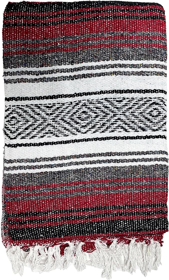 Genuine Oversized Artisan Mexican Falsa blanket (72inx48in) -Authentic Handcrafted Yoga Blanket Beach Throw Camping Essential Picnic Mat or Outdoor Wrap