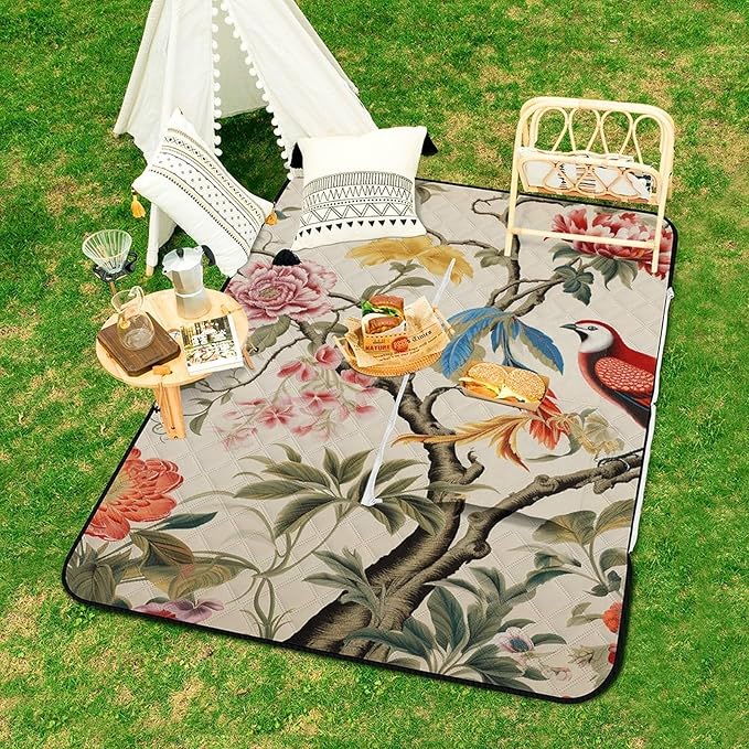 Zipper Flowers and Birds Style Picnic Mat Suitable for Travel Camping Park Or Home Use