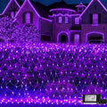 QITONG Purple Net Lights Outdoor Mesh Lights 360 LED 12ft x 5ft Christmas Net Light with 8 Modes Clear Wire Bush Light Plug in