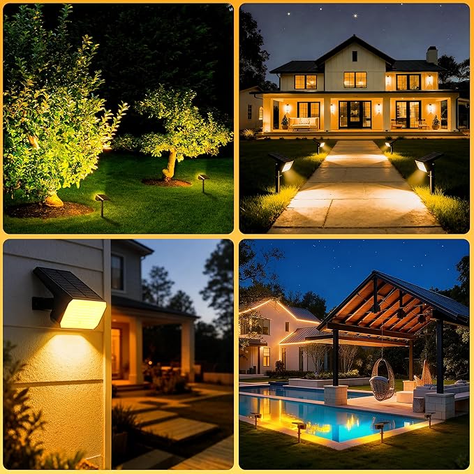 Solar Spot Lights Outdoor [4 pack/118 LED] 4 Modes Auto On/Off Solar Landscape Spotlights Ip67 Waterproof Solor Powered Pathway Lights for Outside Yard Garden Walkway Tree Patio (Warm White)
