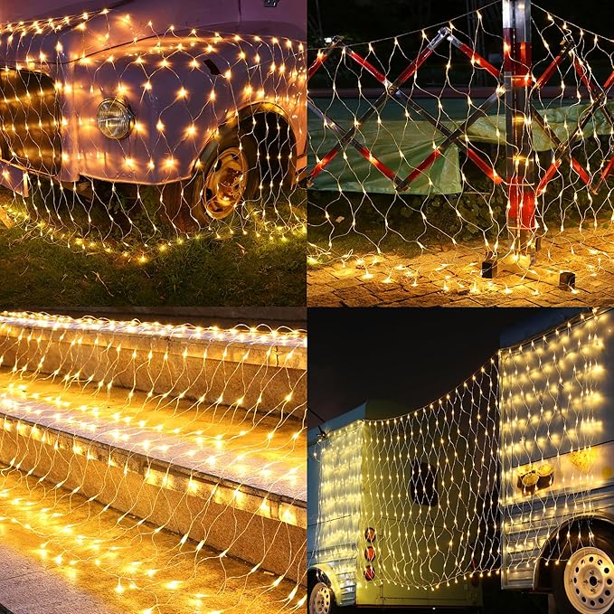 Joomer Christmas Net Lights - 2PACK 12FT x 5FT 360 LED Plug-in Mesh Lights Waterproof with 8 Modes Timer Connectable for Bushes Trees Garden Outdoor Christmas Decor (Clear Wire Warm White)