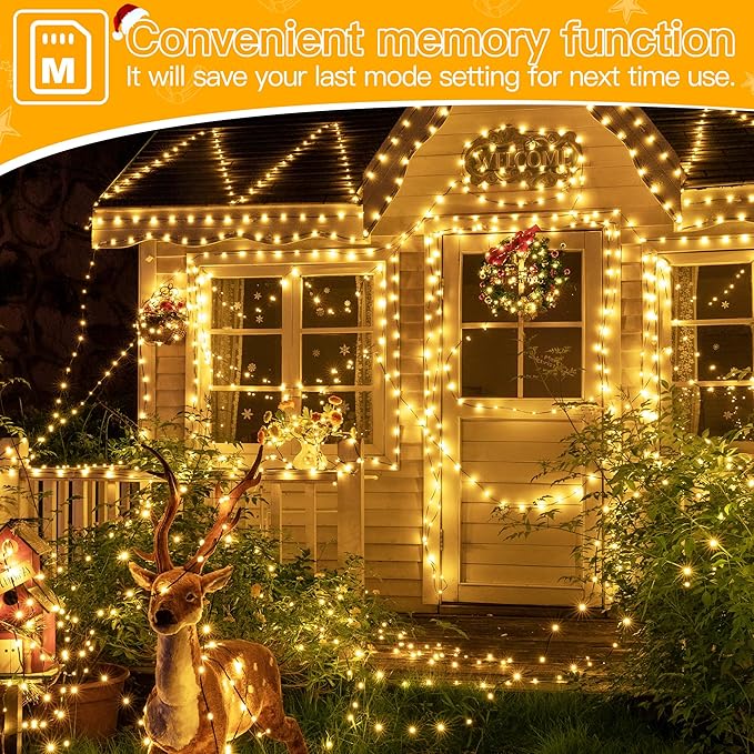 Ollny Christmas Lights 1000 LED 330 FT IP67 Waterproof Plug in Christmas Tree Lights with Remote 8 Modes 3 Timers Dimmable House Xmas Indoor Decorations String Light (Warm White) (Pack of 2)