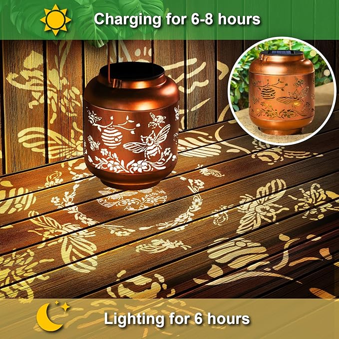 Birthday Gifts for Women Mom Grandma Solar Lantern Outdoor Waterproof Gardening Gifts for Women Bee Garden Decor Hanging Solar Lights Yard Decorations Outdoor Backyard Patio Porch