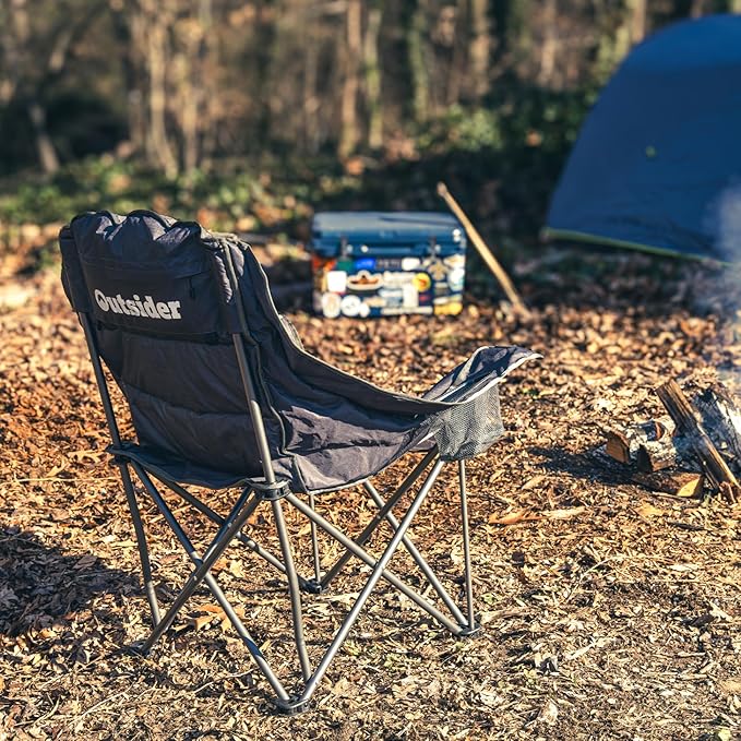 OUTSIDER Oversized Camping Chair Comfort Padded Lounge ChairOutdoor Camp Folding Chair Balcony Lounge 400lb Capacity
