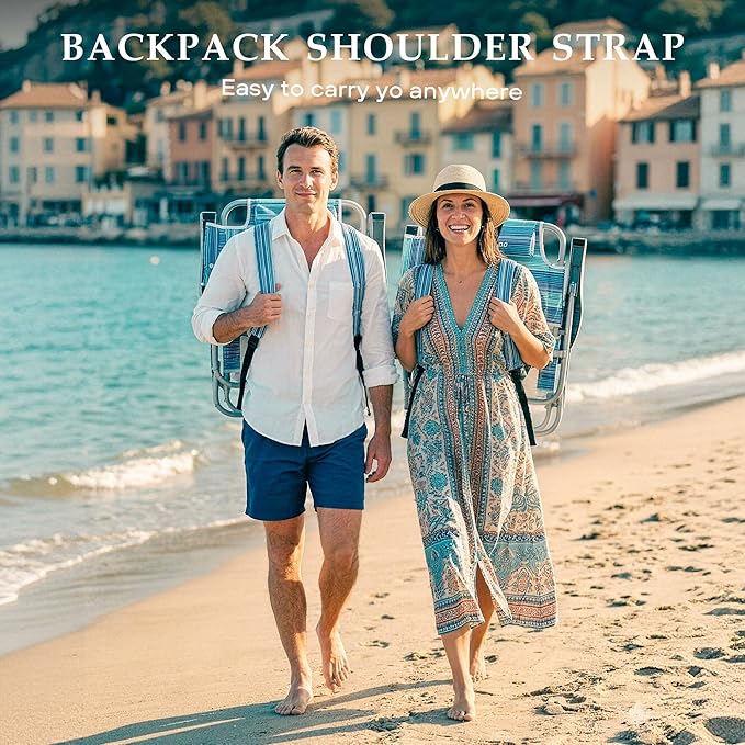 Beach Chairs for Adults 2 Pack Portable Folding Backpack Beach Chair Heavy Duty 5-Position Lay Flat with Cooler Bag Cup Holder for Outdoor/Lawn/Picnic/Camping