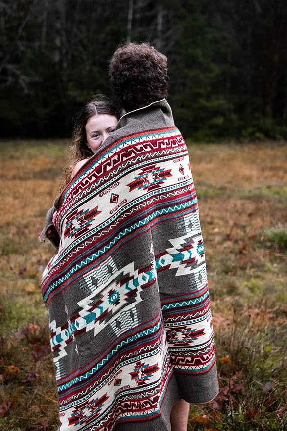 Inca Aztec Throw Queen King Blanket | Southwest Indian Navajo Boho Style | Native Cover for Camping Bedding Couch Vanlife | Faux Alpaca Lightweight Hypoallergenic (Chimborazo Beige Queen)