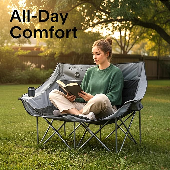 Camping Loveseat for Couples Friends &amp Families Double Camping Chair Foldable Two Person Camping Chair for Campfire Nights Tailgating Fun Beach Escapes RV Road Trips &amp Cozy Backyard Comf