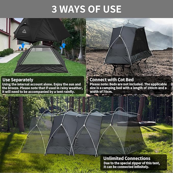 TENPLAY 1-Person Cot Tent FlysheetMust be Used with Matching Inner Tent LightweightWaterproof Sun ProtectionNylon Easy SetupExpandable Rainfly for Camping Hiking Backpacking Picnics
