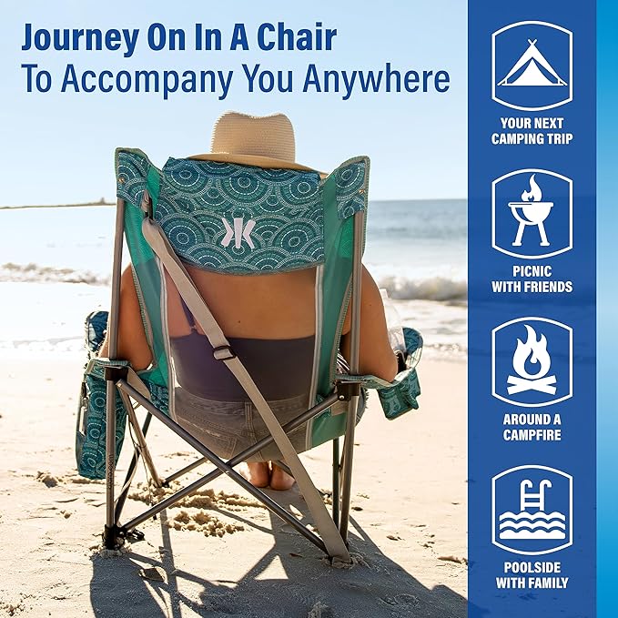 Kijaro Beach Sling Chair with Cooler Pocket - Various Fun Colors &amp Patterns - Perfect Beach Folding Chair and Camping Chair - Includes a Detachable Pillow