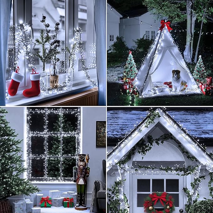 500 LED 25 FT Cluster Lights White Christmas Tree Lights 8 Modes Timer Remote Waterproof String Lights for Indoor Outside Garland Xmas Decorations