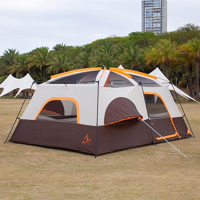 KTT Extra Large Tent 10-12-14 Person(A)Family Cabin Tents2 Rooms3 Doors and 3 Windows with MeshStraight WallWaterproofDouble LayerBig Tent for OutdoorPicnicCampingFamily Gathering