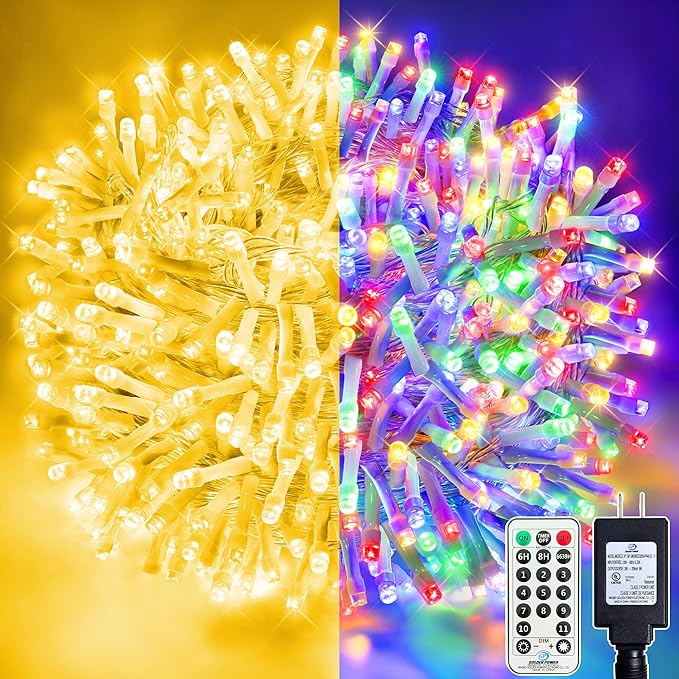 210FT 640 LED Christmas Tree Lights Bright Warm White to Multicolor Outdoor Christmas String Lights for House Fairy Lights with 11 Modes Waterproof &amp Durable Indoor Outdoor Decor
