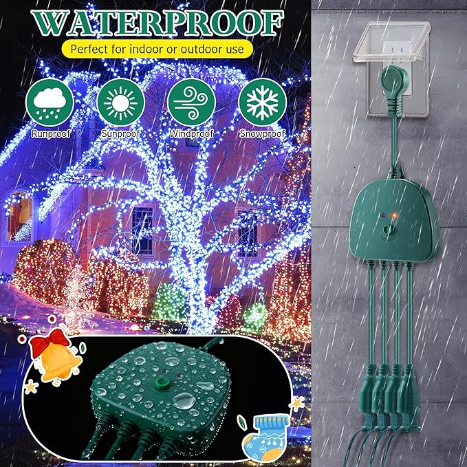 Christmas Light Controller with Remote Create Dazzling Lighting Displays with Multiple Functions Timer Dusk to Dawn Sensor Adjust Speed for Outdoor Indoor String Light (4 Channel 14 Functions)