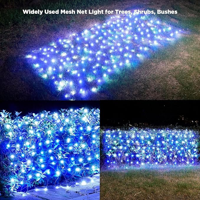 Led Christmas Net Lights White and Blue Outdoor Christmas Lights 160LED 5ftx7ft Connectable Outdoor Indoor Fairy Mesh Net Light for Party Yard Patio Trees Shrubs Bushes Decorations