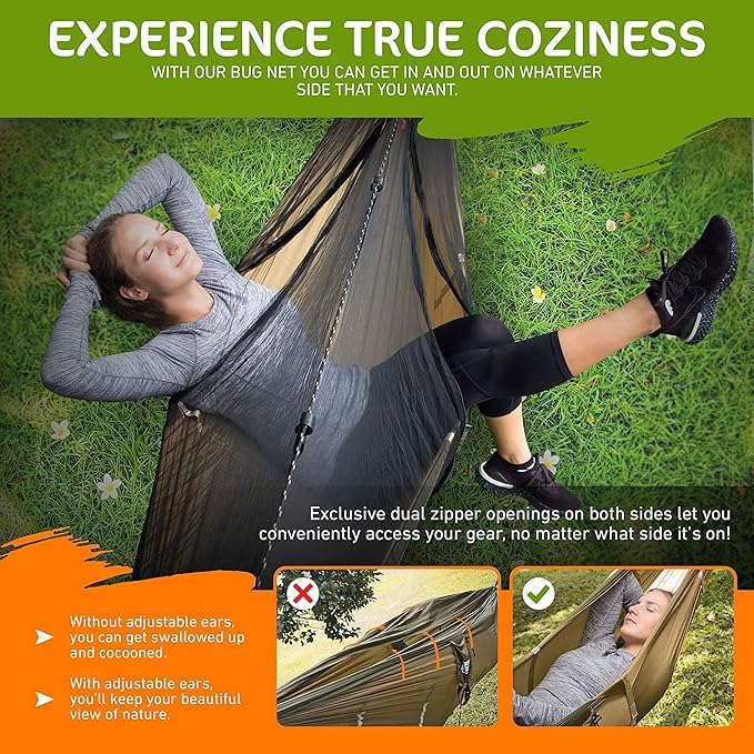Premium Hammock with Rain Fly Bug Net Tree Straps and Dry Bag - Complete Camping Hammock System with Mesh Bug Net - Outdoor Combo Kit with Rainfly Bundle for Backpacking…