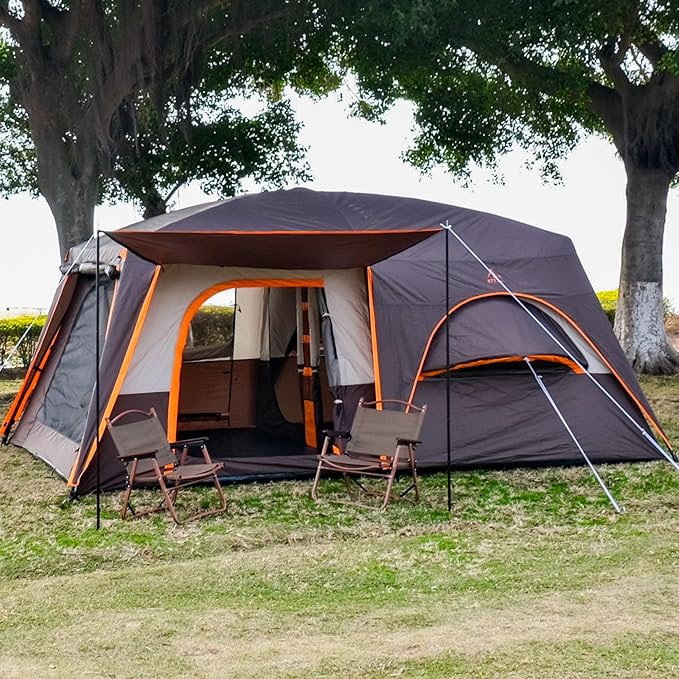 KTT Extra Large Tent 8-10-12 PersonFamily Cabin Tents2 Rooms3 Doors and 3 Windows with MeshStraight WallWaterproofDouble LayerBig Tents for OutdoorPicnicCampingFamily Gathering