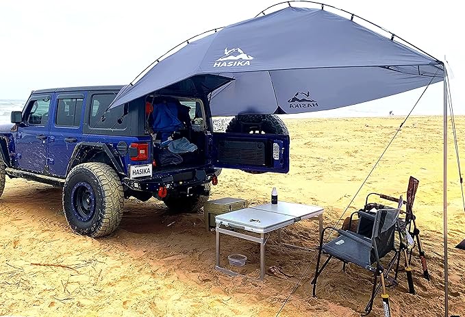 Versatility Camping Tent for Truck BedSUV RVing VanTrailer and Overlanding Portable Teardrop Awning Canopy Tear Resistant Tarp with 2 Sandbag