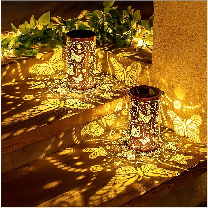 Butterfly Solar Lanterns Outdoor Waterproof Hanging Solar Lights Butterfly Gifts for Women Men Metal Decorative LED Lanterns for Garden DecorYardPatioLawnTabletopPathway