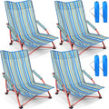 Wenqik 4 Pcs Low Seat Blue Plastic High Back Reclining Beach Chairs with Carry Bag Portable for Outdoor Beach Camping Lawn(Green)