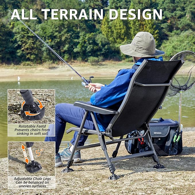 X Strike Folding Camping Chair Support 350 LBS Outdoor Fishing Chair for Adults Breathable Mesh with Adjustable High Back Support and Leg Aluminum Frame for Fishing Camp Lawn Patio.