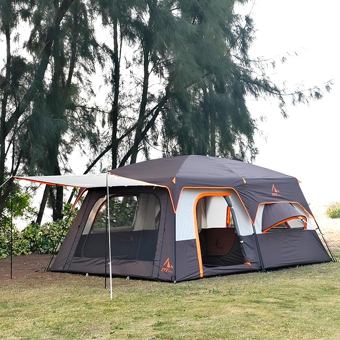 KTT Extra Large Tent 10-12-14 Person(A)Family Cabin Tents2 Rooms3 Doors and 3 Windows with MeshStraight WallWaterproofDouble LayerBig Tent for OutdoorPicnicCampingFamily Gathering