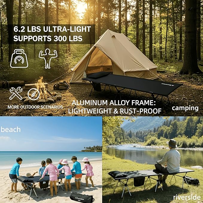 Camping Cot for Adults Height Adjustable Sleeping Cot Supports 300 lbs Lightweight Compact Foldable for Backpacking Hiking Travel Beach Truck &amp Office Nap | Flyernature