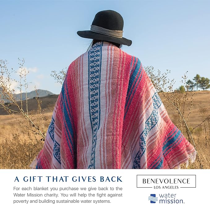 Benevolence LA Authentic Handwoven Mexican Blanket | Yoga Blankets Outdoor Picnic Beach Camping | Equestrian Saddle | Serape 50x70 inches - Coral Pack of 1