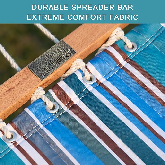 Lazy Daze Hammocks 12 FT Quilted Fabric Double Hammock with Spreader Bars and Detachable Pillow 450lbs Weight Capacity