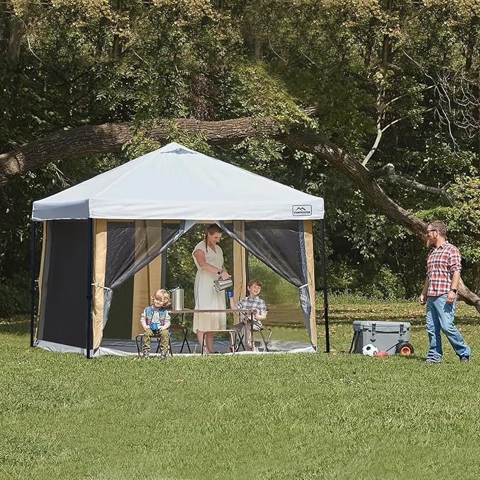 Canopy Universal Mosquito Netting Tent Converts 10'x10' Canopy Gazebo into Camping Inner Tent Screen House with Full PE Floors for Patio Outdoor Garden and Backyard（TOP &amp Frame NOT Included）Kh