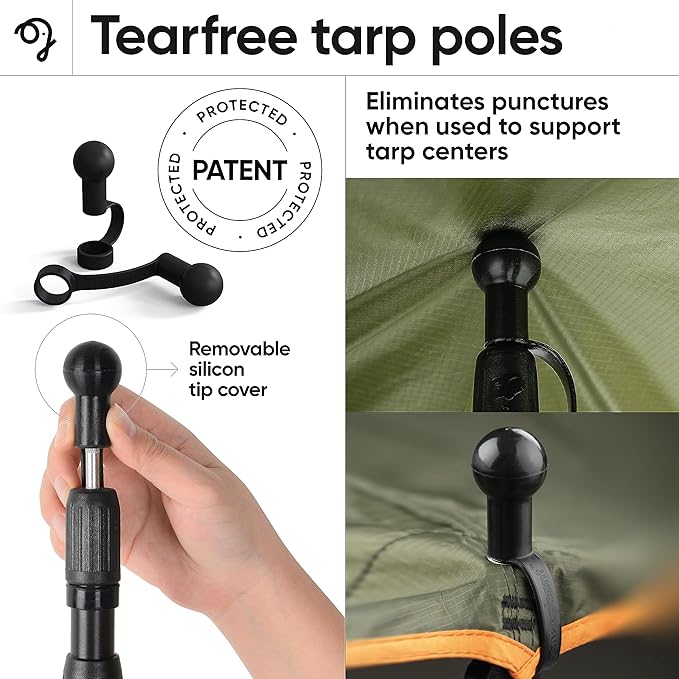 Green Elephant Camping Tarp Poles - Adjustable Aluminum Telescoping Tent Poles for Tarps Canopy &amp Awning - Heavy Duty Collapsible Pole Set of 4 - Extends 8ft Shrinks to 2ft - Caravan &amp Beach