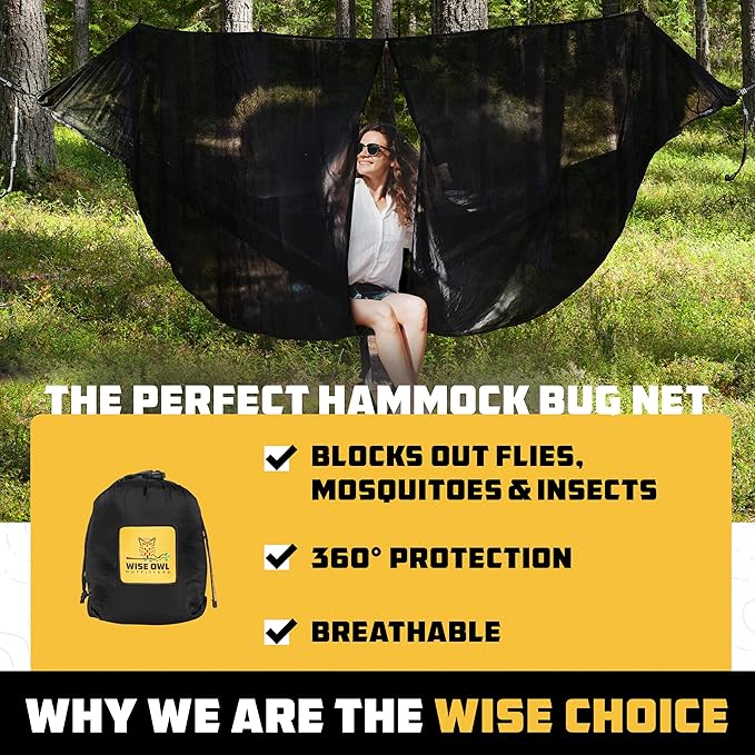 Wise Owl Outfitters Hammock Bug Net – Mosquito Net for Hammock Lightweight Bug Netting for Camping Hiking Backpacking Forest &amp Outdoor Use