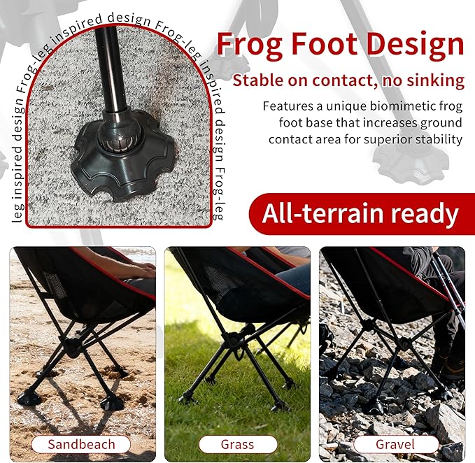 Lightweight Backpacking Folding Chair with Carry BagStable and Sturdy Camping Chairs with Back Support Fishing Hiking and Beach Activities (Low backrest Black and red S)