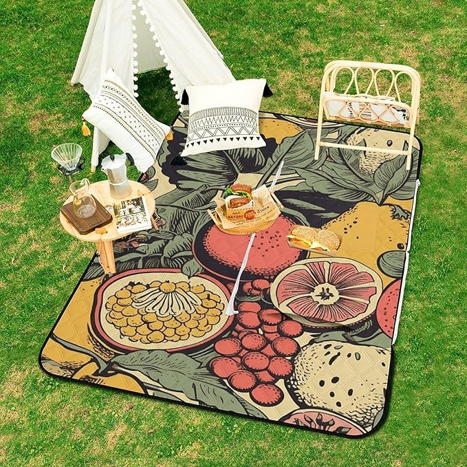 Zipper Fruits and Leaves Style Picnic Mat Suitable for Travel Camping Park Or Home Use