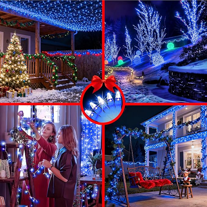 1500 LED 470FT Christmas String Lights Outdoor 12 Pro Modes and Timer Memory &amp Brightness Plug in Waterproof Clear Wire Twinkle Light for for Xmas Yard Tree Wedding Party Decor (Blue)