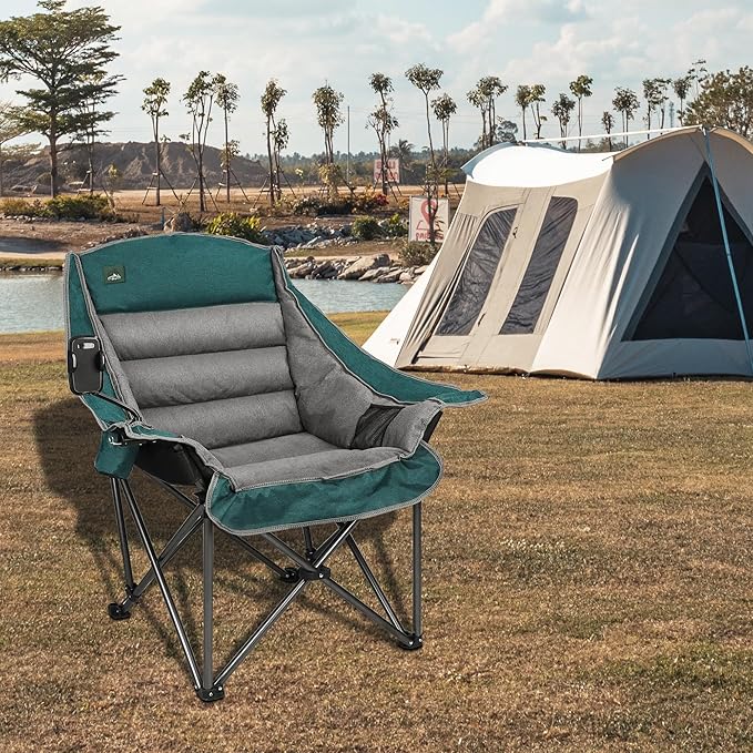 Northroad Oversized XL Padded Camping Chair w/Cell Phone Holder Large Camp Lounge Chair Foldable Lawn Chair w/Cup HolderCarry Bag for Outdoor Hiking Beach Picnics Heavy-Duty 400-lbs Capacity