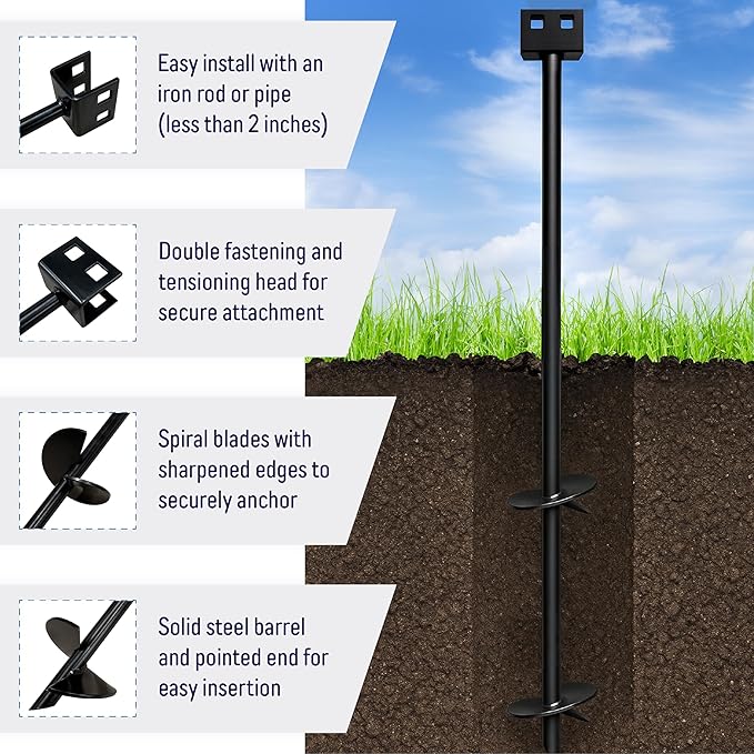 3/4 x 30 Mobile Home Double Disk Earth Auger Anchor Heavy Duty Steel - RV Camping Tents Trampolines Deer Stands (8 Pack)