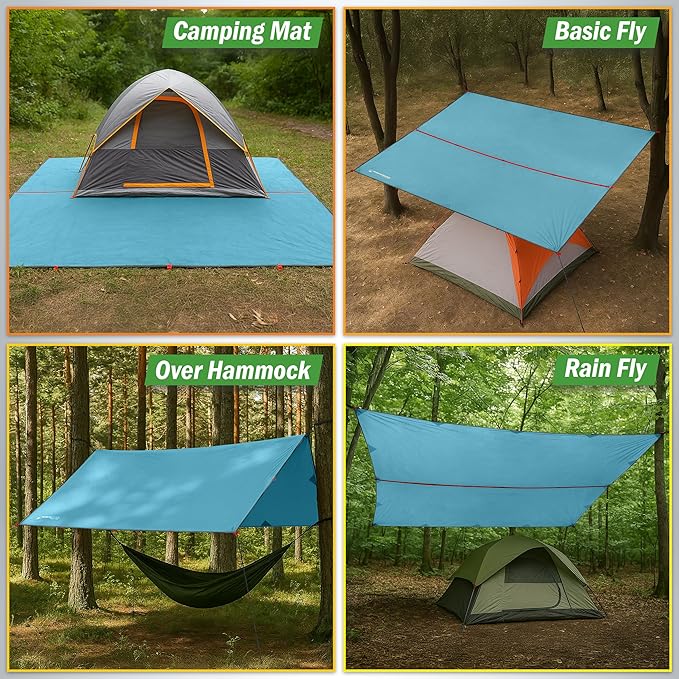Camping Tarp for Tent or Hammock Rain Fly - 10 x 12 Tarp for Camping Hiking Backpacking or Portable Lightweight Survival Shelter UV Protection and 3000mm Water Resistant by Wakeman Outdoors (Blue)